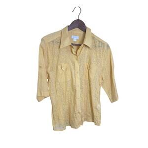 Christopher & Banks Yellow Floral Button Front Blouse Sheer Lightweight L